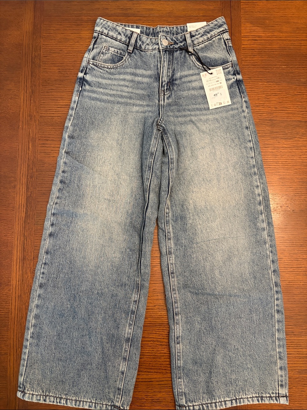 Zara Kids Light Blue Wide-Leg Jeans with fleece inside